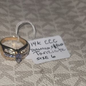 Vintage 14K Gold Diamond & Tanzanite Ring - Size 6(Heavy) Make Offer